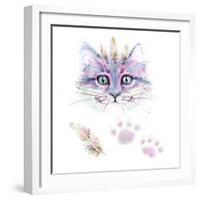 Ethno Cat Watercolor-Alina Shtefuriak-Framed Art Print