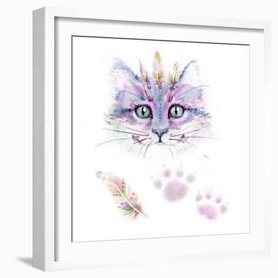 Ethno Cat Watercolor-Alina Shtefuriak-Framed Art Print