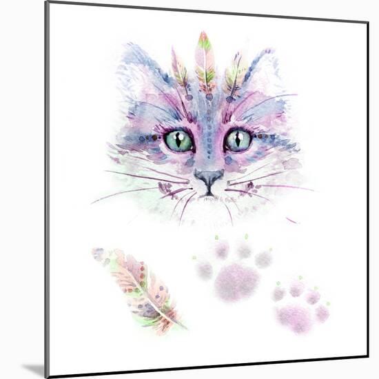 Ethno Cat Watercolor-Alina Shtefuriak-Mounted Art Print