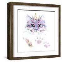 Ethno Cat Watercolor-Alina Shtefuriak-Framed Art Print