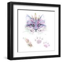 Ethno Cat Watercolor-Alina Shtefuriak-Framed Art Print