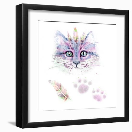 Ethno Cat Watercolor-Alina Shtefuriak-Framed Art Print