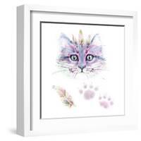 Ethno Cat Watercolor-Alina Shtefuriak-Framed Art Print