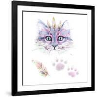 Ethno Cat Watercolor-Alina Shtefuriak-Framed Art Print