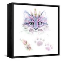 Ethno Cat Watercolor-Alina Shtefuriak-Framed Stretched Canvas