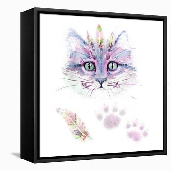 Ethno Cat Watercolor-Alina Shtefuriak-Framed Stretched Canvas