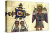 Ethopian Prayer Book Showing an Angel with a Sword and Two Men, Possibly Priests, 19th Century-null-Stretched Canvas