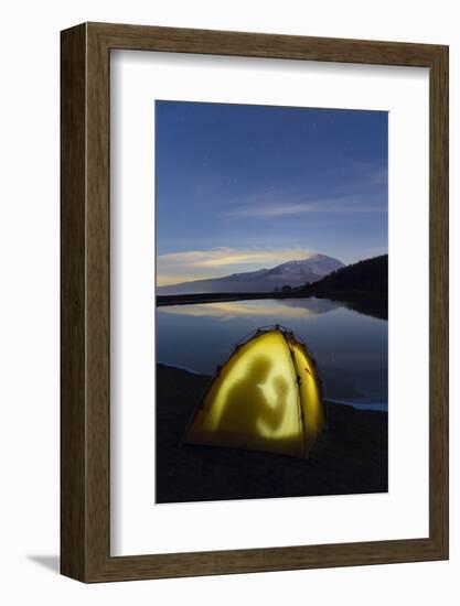 Etna erupting, is reflected in a lake at night on the Nebrodi muntains in the north of Sicily,Italy-ClickAlps-Framed Photographic Print