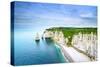 Etretat Aval Cliff, Rocks and Natural Arch Landmark and Blue Ocean-stevanzz-Stretched Canvas