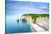 Etretat Aval Cliff, Rocks and Natural Arch Landmark and Blue Ocean-stevanzz-Stretched Canvas