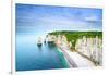 Etretat Aval Cliff, Rocks and Natural Arch Landmark and Blue Ocean-stevanzz-Framed Photographic Print