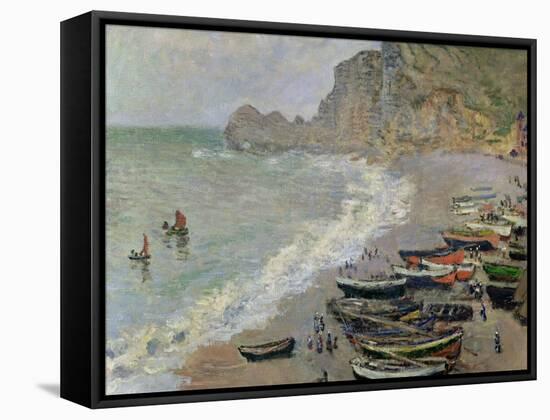 Etretat, Beach and the Porte D'Amont, 1883-Claude Monet-Framed Stretched Canvas