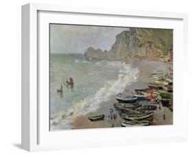 Etretat, Beach and the Porte D'Amont, 1883-Claude Monet-Framed Giclee Print