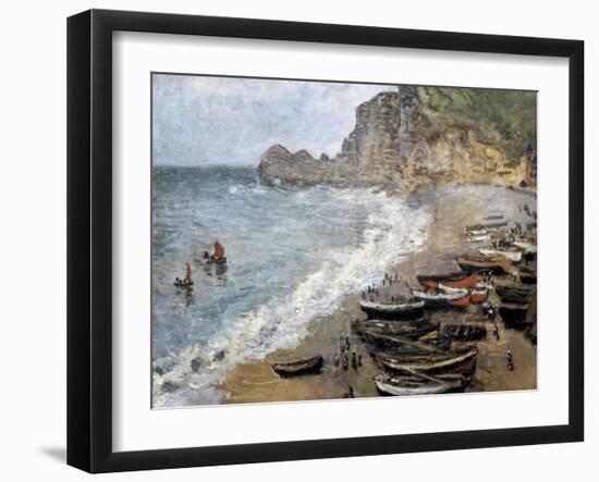 Etretat, Beach and the Porte D'Amont-Claude Monet-Framed Art Print