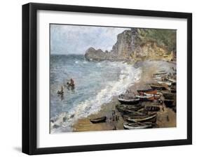 Etretat, Beach and the Porte D'Amont-Claude Monet-Framed Art Print