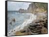 Etretat, Beach and the Porte D'Amont-Claude Monet-Framed Stretched Canvas