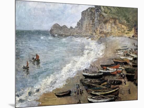 Etretat, Beach and the Porte D'Amont-Claude Monet-Mounted Art Print