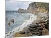 Etretat, Beach and the Porte D'Amont-Claude Monet-Mounted Art Print