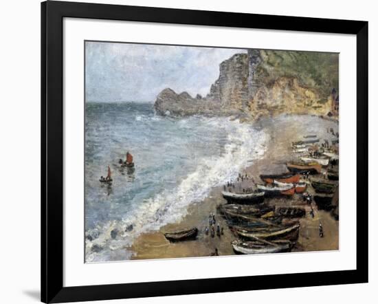 Etretat, Beach and the Porte D'Amont-Claude Monet-Framed Art Print