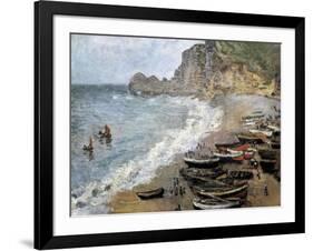 Etretat, Beach and the Porte D'Amont-Claude Monet-Framed Art Print