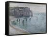 Etretat, la porte d'Aval : bateau de pêche sortant du port-Claude Monet-Framed Stretched Canvas