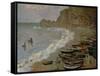 Etretat: The Beach and Harbour of Amont, 1883-Claude Monet-Framed Stretched Canvas