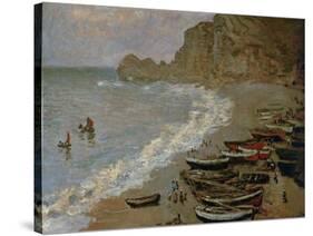 Etretat: The Beach and Harbour of Amont, 1883-Claude Monet-Stretched Canvas