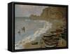 Etretat: The Beach and Harbour of Amont, 1883-Claude Monet-Framed Stretched Canvas