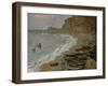 Etretat: The Beach and Harbour of Amont, 1883-Claude Monet-Framed Giclee Print