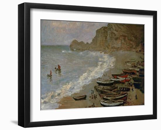 Etretat: The Beach and Harbour of Amont, 1883-Claude Monet-Framed Giclee Print