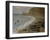 Etretat: The Beach and Harbour of Amont, 1883-Claude Monet-Framed Giclee Print