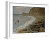 Etretat: The Beach and Harbour of Amont, 1883-Claude Monet-Framed Giclee Print