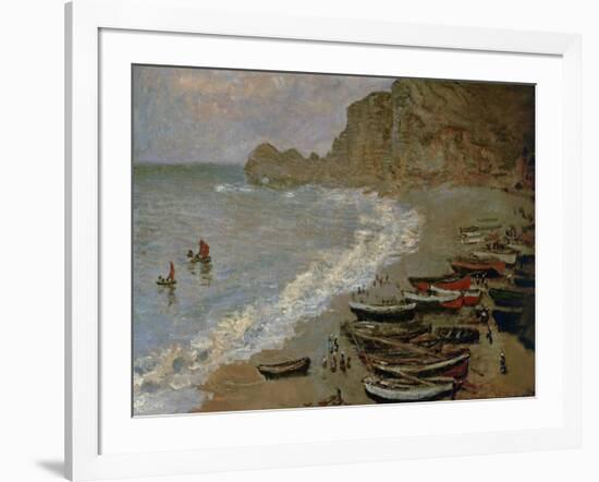 Etretat: The Beach and Harbour of Amont, 1883-Claude Monet-Framed Giclee Print