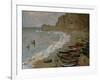 Etretat: The Beach and Harbour of Amont, 1883-Claude Monet-Framed Giclee Print