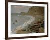 Etretat: The Beach and Harbour of Amont, 1883-Claude Monet-Framed Giclee Print