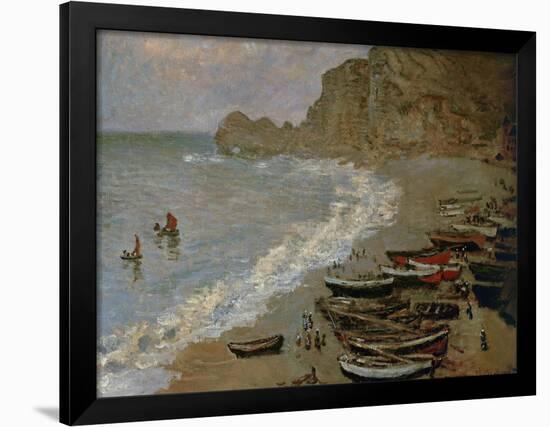 Etretat: The Beach and Harbour of Amont, 1883-Claude Monet-Framed Giclee Print