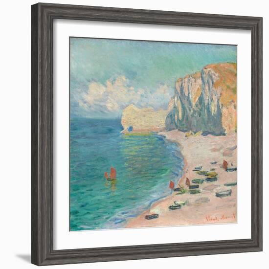 Étretat: the Beach and the Falaise D'amont, 1885 (Oil on Canvas)-Claude Monet-Framed Giclee Print