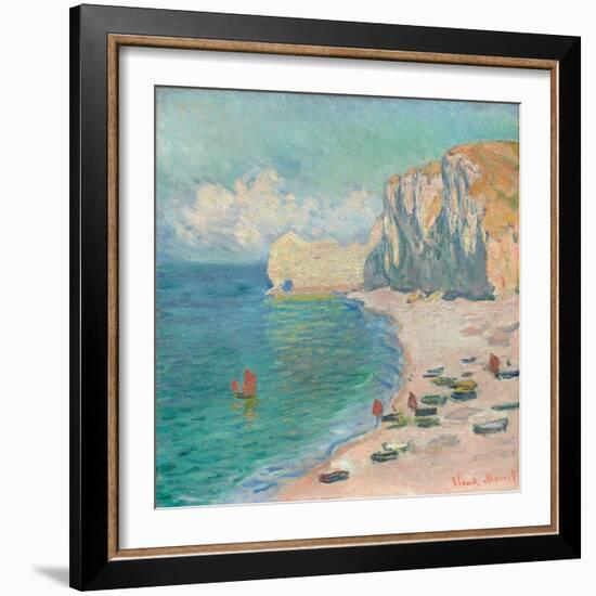 Étretat: the Beach and the Falaise D'amont, 1885 (Oil on Canvas)-Claude Monet-Framed Giclee Print