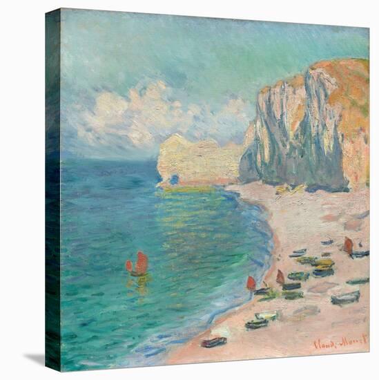 Étretat: the Beach and the Falaise D'amont, 1885 (Oil on Canvas)-Claude Monet-Stretched Canvas