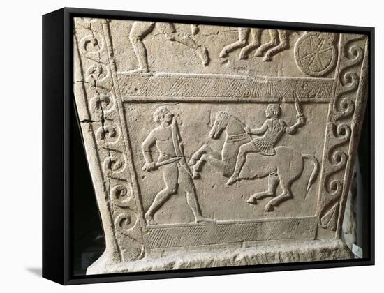 Etruscan Civilization, Stela from Bologna with Fight Between Gaul and Knight-null-Framed Stretched Canvas