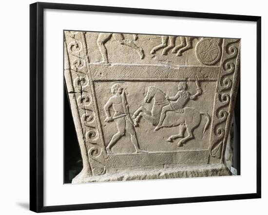 Etruscan Civilization, Stela from Bologna with Fight Between Gaul and Knight-null-Framed Giclee Print