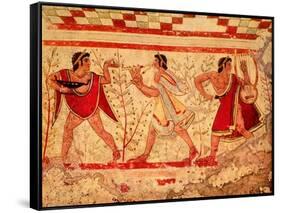 Etruscan Musicians, Copy of a 5th Century BC Fresco in the Tomb of the Leopard at Tarquinia-null-Framed Stretched Canvas