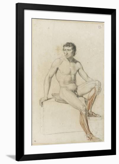 Etude académique et myologique d'un homme nu assis-Eugene Delacroix-Framed Giclee Print