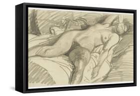 Etude de femme nue, couchée sur un lit cachant le visage de sa main droite-Théophile Alexandre Steinlen-Framed Stretched Canvas