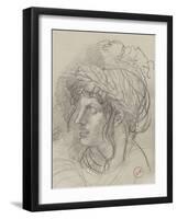 Etude de tête de femme aux longs cheveux  couronnée de lauriers de trois-quarts-Gustave Moreau-Framed Giclee Print