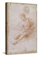 Etude pour la Madone d'Albe. Homme assis vêtu d'une chemise, jambes nues-Raffaello Sanzio-Stretched Canvas
