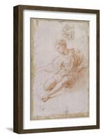 Etude pour la Madone d'Albe. Homme assis vêtu d'une chemise, jambes nues-Raffaello Sanzio-Framed Giclee Print