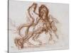 Etudes de deux chevaux mordant pour Diomède-Gustave Moreau-Stretched Canvas