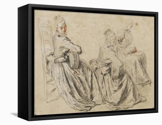 Etudes de femme jouant de la guitare ou tenant une partititon-Jean Antoine Watteau-Framed Stretched Canvas