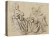 Etudes de femme jouant de la guitare ou tenant une partititon-Jean Antoine Watteau-Stretched Canvas